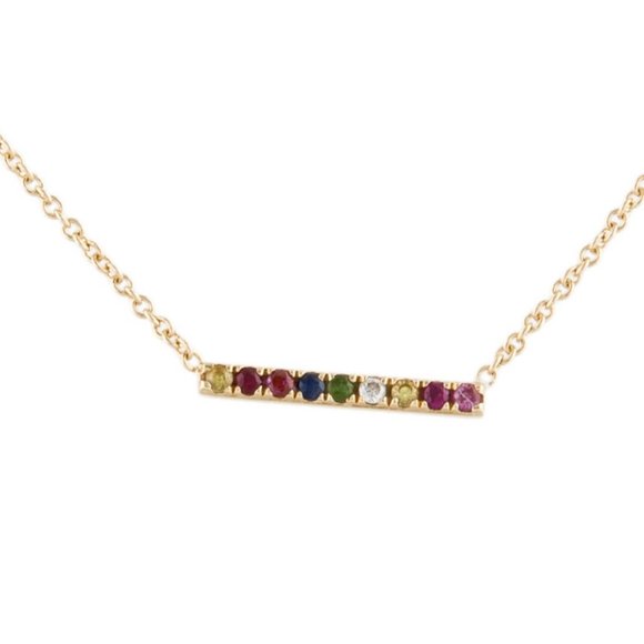 14K YELLOW GOLD SAPPHIRE, RUBY,EMERALS & DIAMOND PENDANT NECKLACE